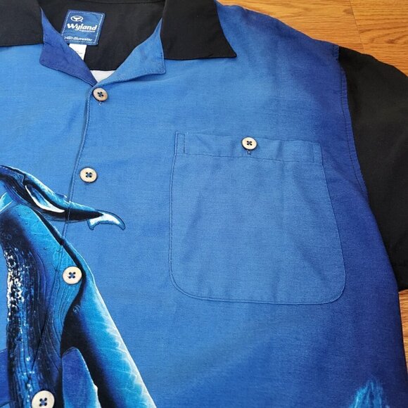 Robert Wyland Bluewater Ocean Whale Wall Mural Signature Hawaiian Shirt Large - Picture 6 of 13